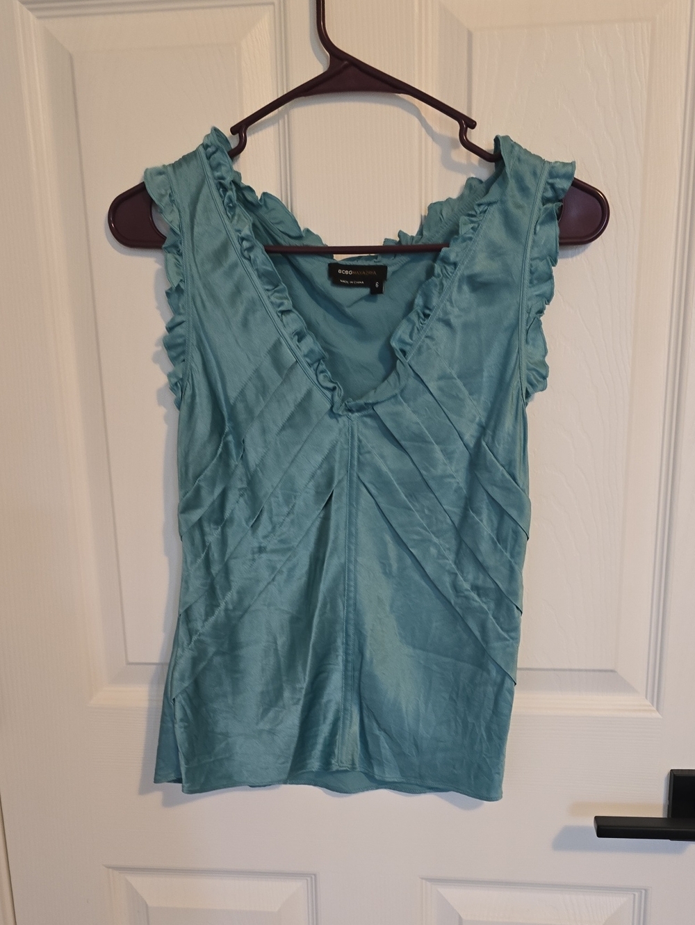BCBGMaxAzria Teal Ruffle V-Neck Sleeveless Camisole